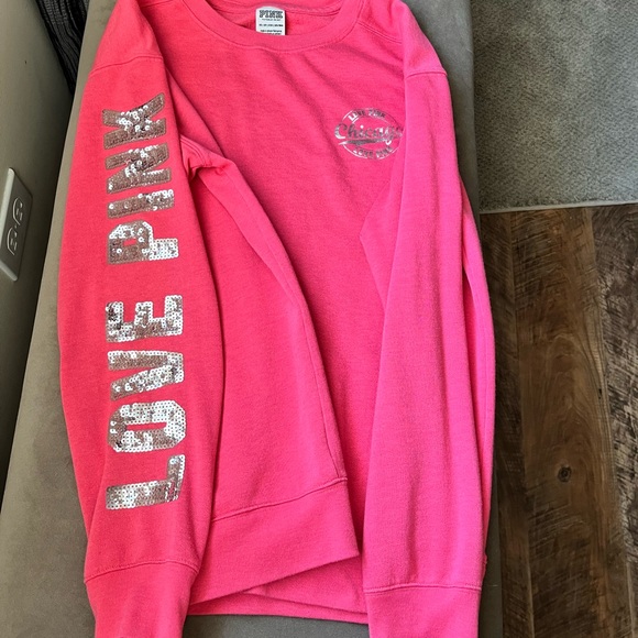 PINK Victoria's Secret Tops - PINK Victoria's Secret Chicago Long Sleeve Tee - Pink with Silver Sequins on Sle